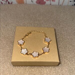 Gold and White Opal Clover Bracelet